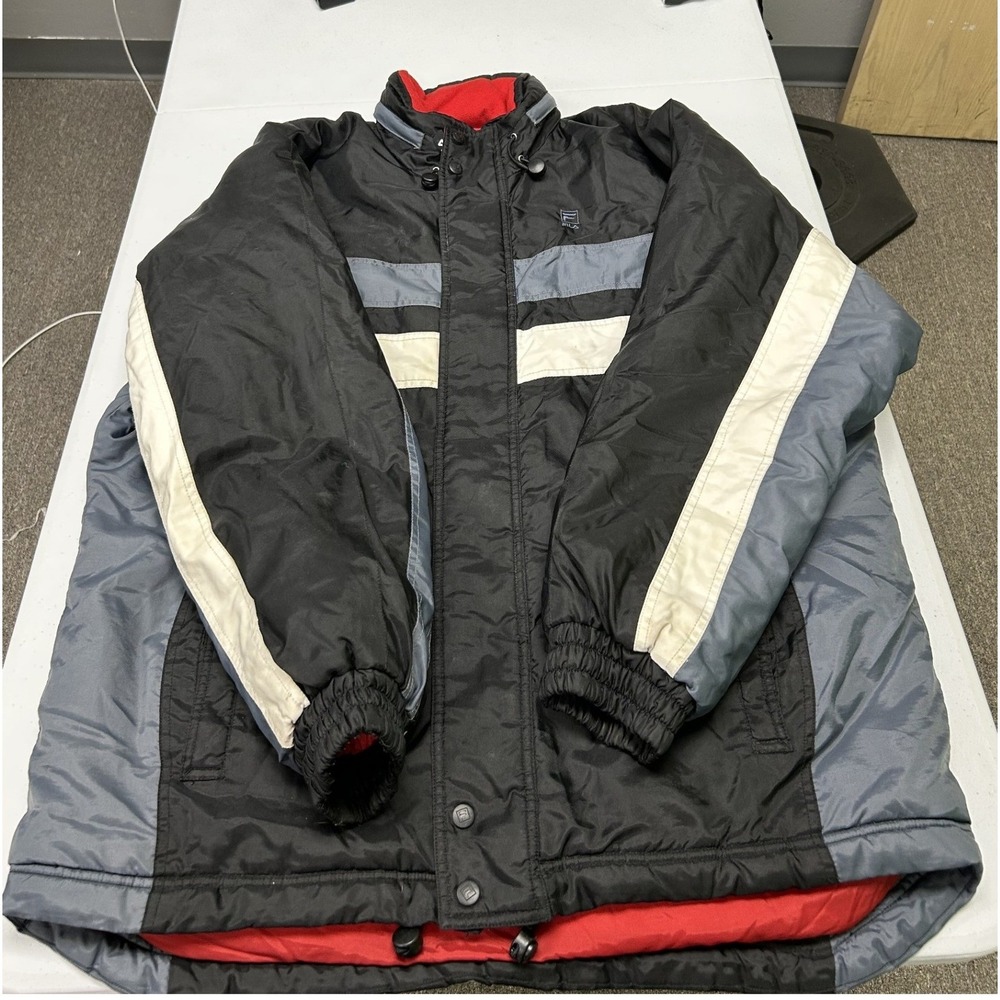 Fila Puffer Jacket Mens XL Black Colorblock Insulated Full Zip Heavyweight Coat